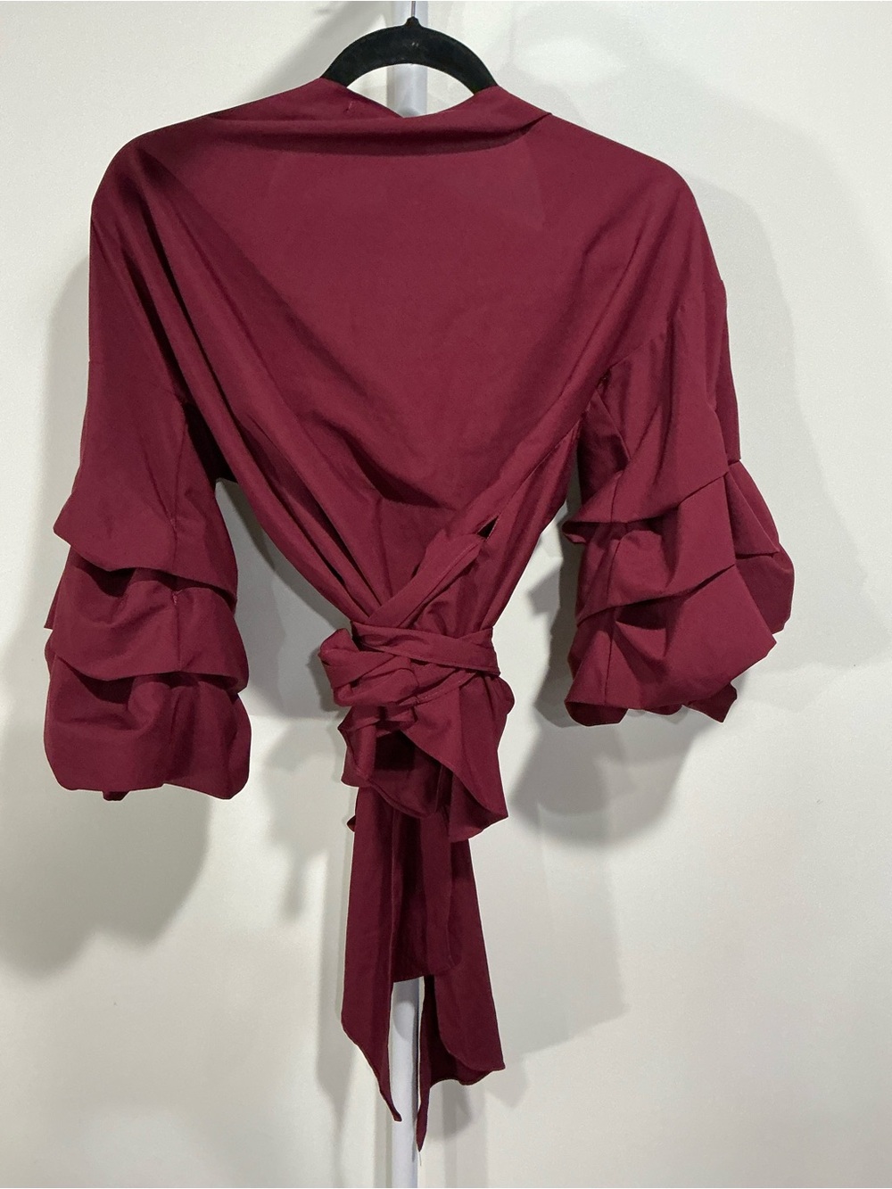 Boohoo Burgundy Ruffle Sleeve Wrap Blouse - Picture 5 of 5